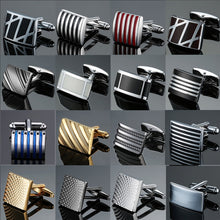 Load image into Gallery viewer, Copper quality enamel square stripes gold silver black flower cufflinks Top brand men's French shirt cufflinks