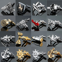 Load image into Gallery viewer, Brand new Fashion design men's French shirt Cufflinks button gold silver anchor rudder pistol bullet aircraft modeling Cufflinks